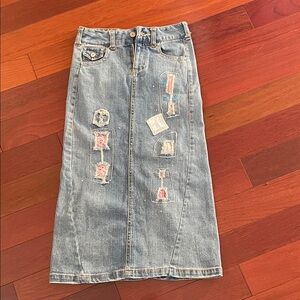 Stylish Blue Denim Patchwork Skirt